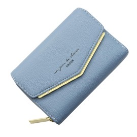 HNOOM Women's Small Purse, PU Leather Purse with Zip, Coin Compartment, Mini Wallet, Credit Card Holder with 9 Card Slots, Gifts for Women, blue, Modern