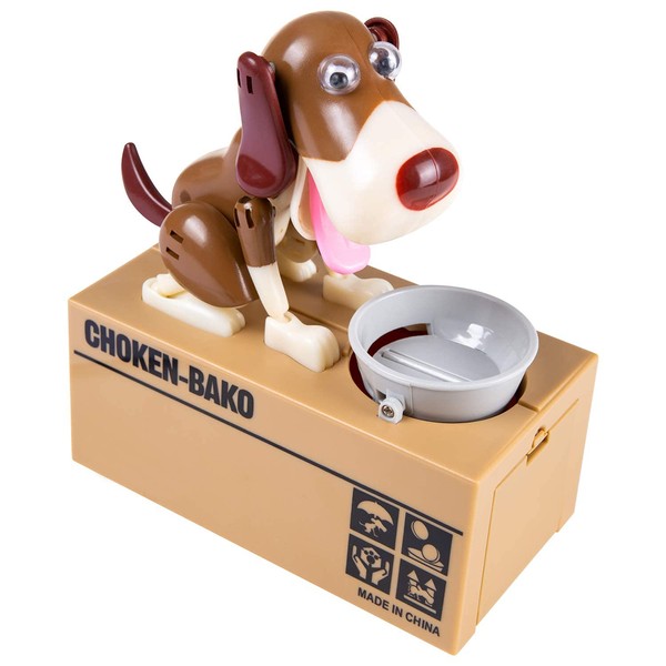 Piggy Bank, My Dog Piggy Bank, Robotic Coin Munching Toy Money Box, Saving Money Coin Bank (Brown)