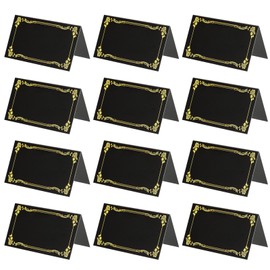 PATIKIL 100pcs Reserved Seat Signs Gold Edge Print Table Tent Blank Cards Black