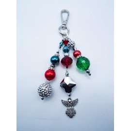 Cynthia Lynn "BAG BLING" Christmas Red Green Silver Holiday Handbag Charm (Antique Brass Clasp)