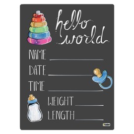 Cohas Hello World Newborn Baby Announcement Chalkboard Sign with Basic Design Theme, 5 by 7 Inches, No Marker