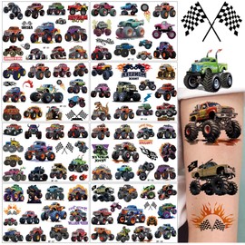 Tattoo Children's Boys Monster Truck Tattoo Stickers, 8 Sheets Skin-Friendly Monster Truck Children's Tattoos Temporary Tattoos, Party Bags, Children's Birthday Party Favours, Party Decoration,