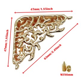 4Pcs 47x47mm Metal Book Corner Decorative Protector,Vintage Book Corner Protectors,Triangle Carved Decorative Angle Protector for Scrapbook Photo Album Diary Cover Menus Folder(Light Gold)