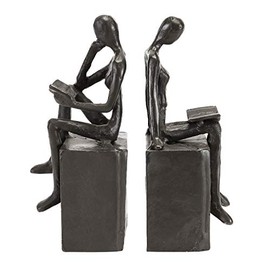 Danya B. Estante decorativo de metal y arte – set de soportes de libros decorativos de hierro fundido – hombre y mujer leyendo en un bloque