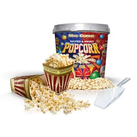 Christmas Salted and Sweet Popcorn Mix 500g Mega Bucket Traditionally Popped + 12 Tubs +1 Scoop