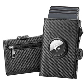 YESIIW Men's Airtag Wallet with Large Capacity & Super Compact Airtag Wallet for 12 Cards, 1 ID & Coin Compartment Purse Airtag with RFID Protection, Magnetic Closure, B02 - Carbon Black, Minimalist