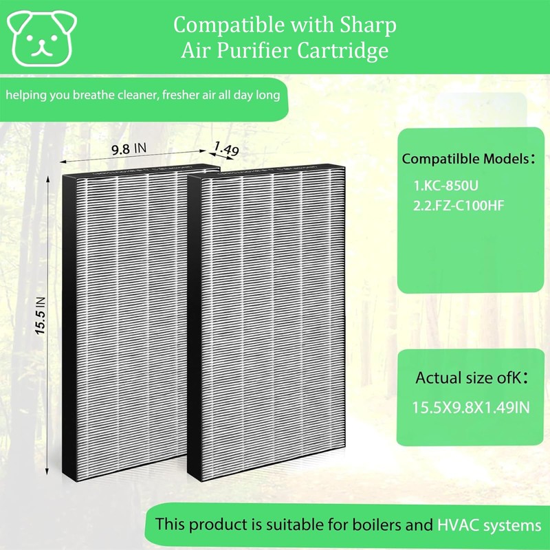 2 pack KC850U Filter Compatible With Sharp Air Purifier Replacement
