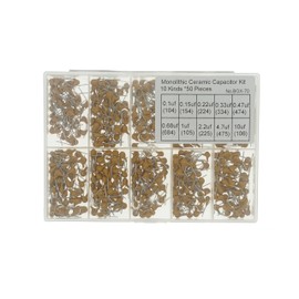 10 Values x 50 Pieces, Total 500 Pieces, 50V Multilayer Monolithic Ceramic Capacitor Assortment Kit Boxed 0.1uF~10uF