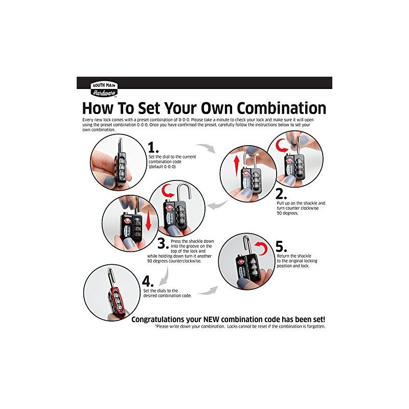 South Main Hardware TSA-Accepted Resettable Luggage Lock, Black