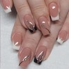 Foccna Square Press on Nails Rhinestone Black Fake Nails Tips