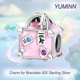 YUMINN Travel Luggage Aeroplane Charm for Women's Bracelets & Necklaces Dangle Pendant for Christmas Valentine's Day Mother's Day Jewellery Gifts for Girls, Sterling Silver, Cubic Zirconia