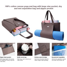 Cwokarb Yoga Mat Bag, Yoga Bags and Carriers Fits All Your Stuff, Yoga Tote Bag for Gym, Pilates, Workout, Beach, Travel and Office (Grey)