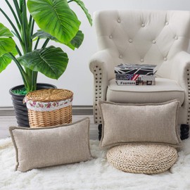 Throw Pillow Cases CaliTime Pack of 2 Cotton Thread Stitching Edges Solid Dyed Soft Chenille Cushion Covers for Couch Sofa Home Farmhouse Decoration 12 X 20 Inches Light Taupe