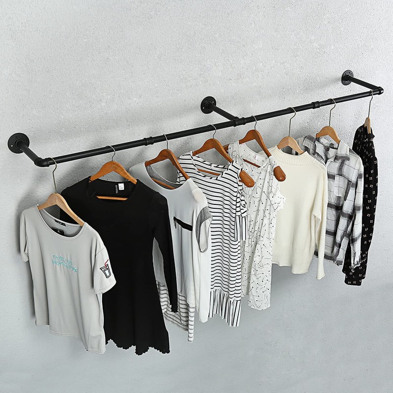 72inch Industrial Pipe Clothes Rack Wall Mount For Hanging Rod