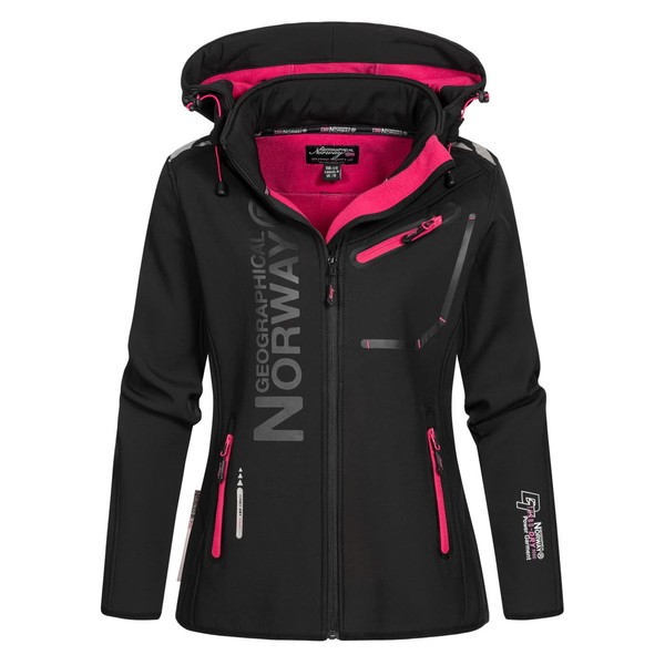 Geographical Norway Queen Lady – Women's Waterproof Softshell Jacket – Outdoor Hooded Jacket – Windproof Winter Jacket – Outdoor Activities Hiking, Black/Flash Pink