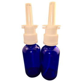 Snoot! Cobalt Blue Glass Nasal Spray Bottle 30ml (1oz) with Fine Mist Sprayer 2 Pack - Empty & Refillable Blue Glass Atomizer