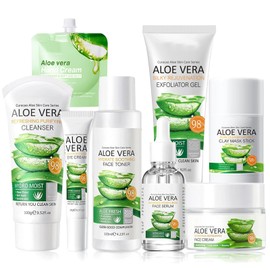 Gesichtspflege Set Damen 8-Teiliges Set Aloe Vera Gesichtspflege Set,Hautpflege Frauen,Skin Care Set.Hydrat,Geeignet zur Sanften Hautreinigung und Pflege für Mädchen und Frauen
