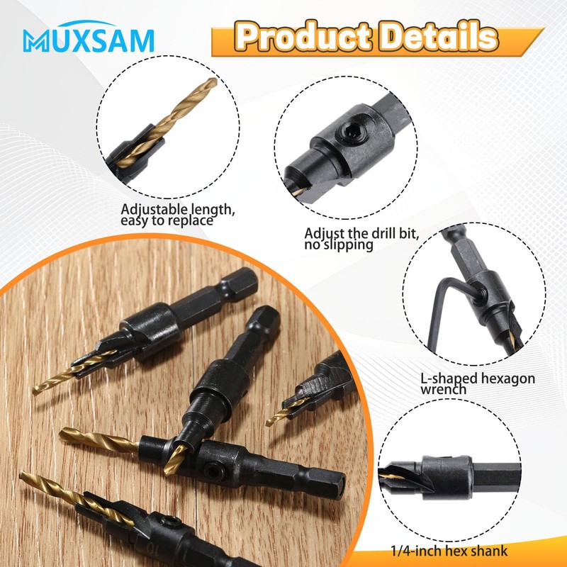 MUXSAM 1/4 inch Hex Shank Countersink Drill Bit Power Tools