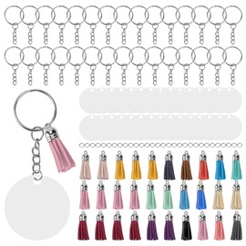30Set DIY HandPainted Acrylic Keychain Blanks Circles Keychain Tassel Set with Jump Rings