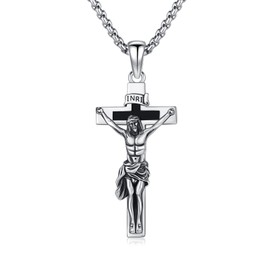 ZIPPICE Crucifix Necklace 925 Sterling Silver Catholic Cross Pendant Necklace Easter Jewellery Gift for Men Women