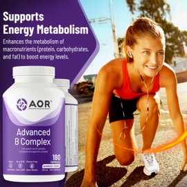 AOR AOR Advanced B Complex Capsules, 180 Count 60-Day Supply - Full-Spectrum B Vitamin Blend with B1, B2, B3, B5, B6, B12, Inositol, Folic Acid & Biotin - Vegan, Non-GMO & Gluten-Free - Promotes Energy