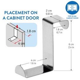 Tatkraft Seger 10 Over Door Hooks, No Drill Stainless Steel Hanger Door, Reversible and Compatible for Cabinet Door Cupboard Drawer Closet, Rustproof and Ready to Use Overdoor Hook, 5 kg 11lbs