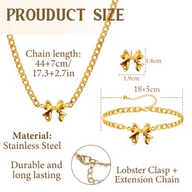 XSDSLS Bow Jewellery Set for Women Gold Bow Necklace Stud Earrings Bracelet Bow Earrings Choker Chain Butterfly Bracelets Jewellery Set for Women Girls, Alloy Steel, No Gemstone