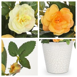 Hollyone Artificial Plants & Flowers in Vase Yellow Roses Small Faux Flower Plant Arrangement with Pot Fake Rose Flowers Home Decor Office Bathroom Shelf Desk Table Decoration