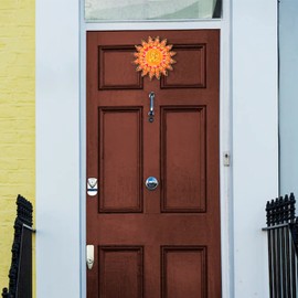 Bunte Ganesha-Wandfigur aus Holz, Ganesha, mit Sonne, Skulptur, indisches Wanddekor, antikes Ganpati unter der Sonne, Statue für Zuhause, Eingang, Tempeldekoration und Geschenk, Puja Diwali