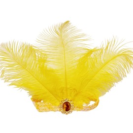 2pcs Sequins Feather Headpiece,1920s Flapper Headband,Girls Women,Mardi Gras Carnival Party Headwear Accessory (Yellow-A)