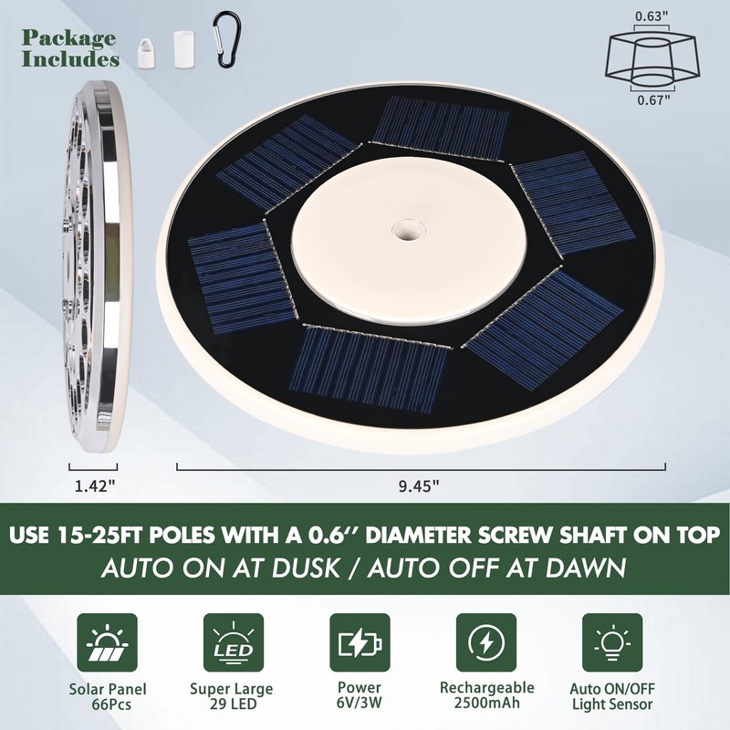 Flagpole Light Solar Powered, 2000 Lumen Brightness, 29 Bright Huge