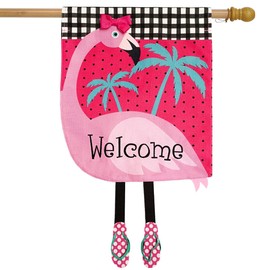 Briarwood Lane Fancy Flamingo Summer Burlap House Flag Welcome 28" x 40"