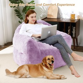 GarveeHome Bean Bag Chair for Adults Kids, 39" Adult Bean Bean Couch Purple Bean Bag Chair Foam Filled, Soft Cozy Beanbag Chair Sofa Lazy Floor Sofa for Living Room Dorm