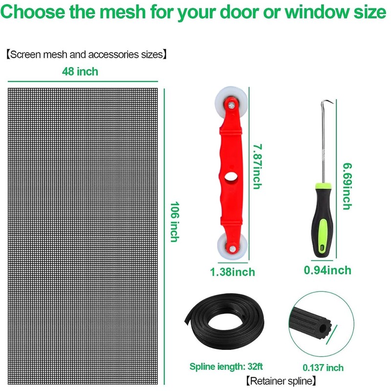 QWR Pet Proof Window Screen Replacement Kit, 48"x118" Durable High