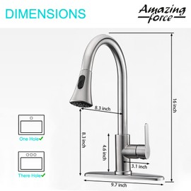 AMAZING FORCE Kitchen Faucet with Pull Down Sprayer 2 Modes Stainless Steel Kitchen Sink Faucet Single Handle Faucet for Kitchen Sink RV Kitchen Faucet Laundry Sink Faucet with 1.8GPM, Brushed Nickel