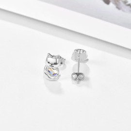 KINGWHYTE Cat Earrings 925 Sterling Silver Cute Animal Earrings Cat Earrings Cat Stud Earrings Jewellery Gifts for Cat Lovers Women Girls Friends (Cat Earrings B), Sterling Silver