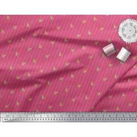 Soimoi Pink Rayon Fabric Leaves,Flower Bud & Stripe Fabric Prints by Yard 42 Inch Wide