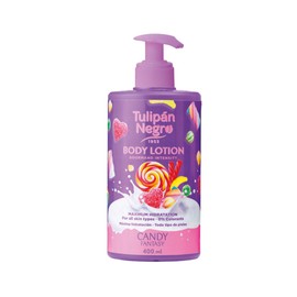 Tulip Black Body Lotion with Candy Fantasy Dispenser, Maximum Moisture Supply, 400 ml, Intensely Scented and for All Skin Types