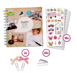 Lena 42332 Bastelset DIY Scrapbooking Sammelalbum, Scrapbook Fotobuch mit 100 Seiten, 50 Fotoecken, 2 Schleifenklammern und 18 Stickerbögen, für Kinder ab 8 Jahre, Mittel