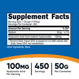 Nutricost Nutricost Hyaluronic Acid Powder 50 Grams - Water Soluble, Fine Powder, Gluten Free, Non-GMO