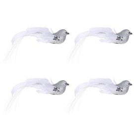 TOYANDONA Artificial Birds with Feathers and Clip 14 cm Glitter Christmas Tree Decoration Garden Decoration Christmas Tree Figures Decoration Christmas Decoration Ornaments Pack of 4
