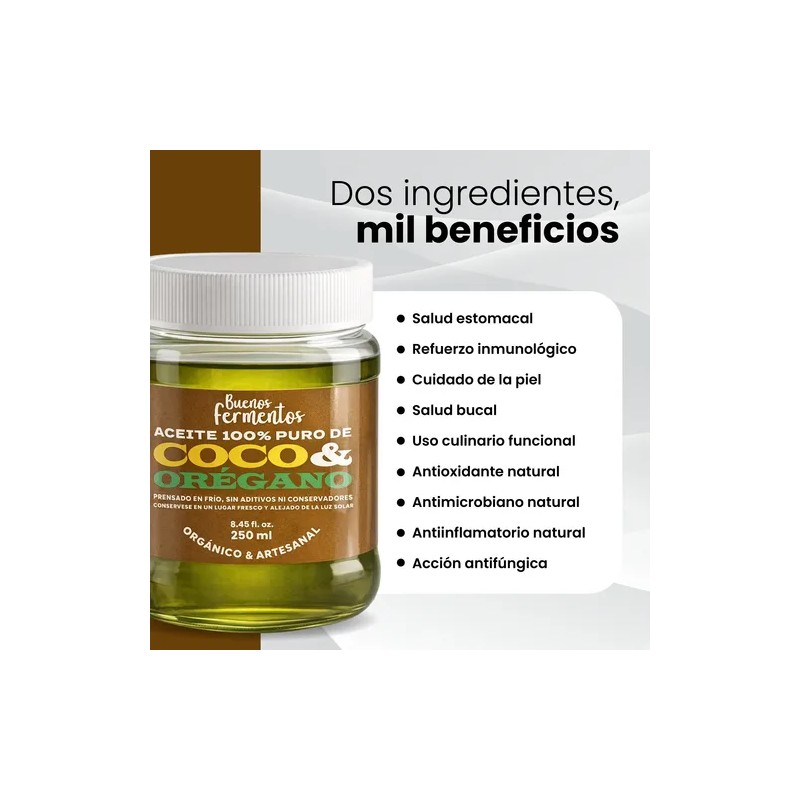 Aceite De Coco Y Orégano Prensado En Frío 100 Natural
