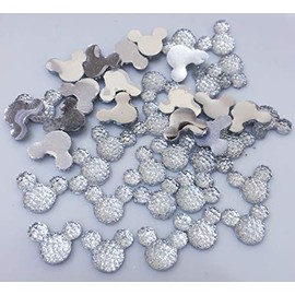 MajorCrafts 60pcs Crystal Clear 14mm Flat Back Kawaii Resin Mouse Head Glitter Rhinestones