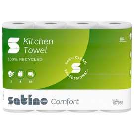 Satino Kitchen Roll 2-Ply – Extremely Absorbent, Extra Tear-Resistant & Especially – 100% Recycled Paper – Made in Germany – High-Quality Kitchen Towels – Scope of 4 Rolls – 64 Sheets per Kitchen Roll