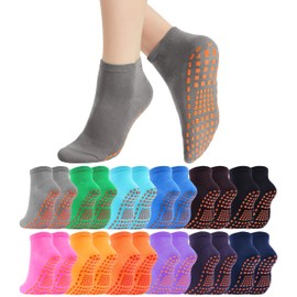 jeuhut Grip Socks for Women 12 Pairs Grippy Yoga Socks with Grips Non Slip Pilates Socks