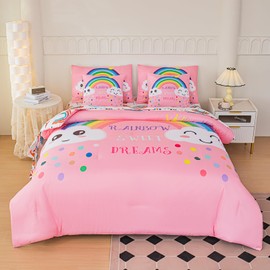 Twin Bedding Sets for Girls Rainbow Smiley Comforter Set, Kids Comforter Sets for Girls 7 Pieces Twin Comforter Set with Sheets for Girls Boys for All Season