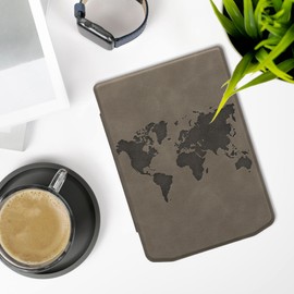 kwmobile Cover Compatible with Pocketbook Verse/Verse Pro/Verse Color/Vivlio Light/Light HD Cover - eReader Case - Travel Outline Grey