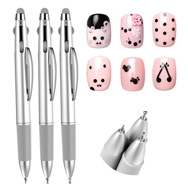 FNANJWQ 3 Pcs 4-in-1 Nail Dotting Pen, Manicure Art Tools