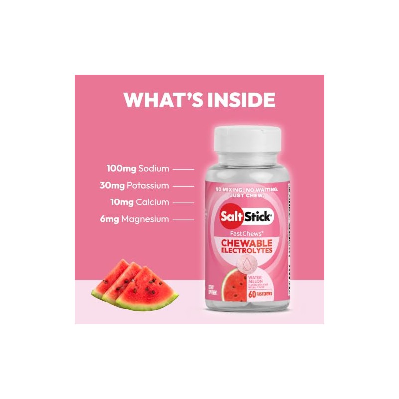 Saltstick Fastchews Electrolitos Masticables Sabor Sandía Hidratación Rápida Deporte Tabletas