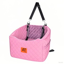 HEGGOOE Dog Car Seat for Small Medium Dogs, Memory Foam Pet Booster Seat for Dogs up to 35 lbs, Elevated Dog Carseat, Travel Safety Bed with Washable Removable Cover and Storage Pockets (Pink)